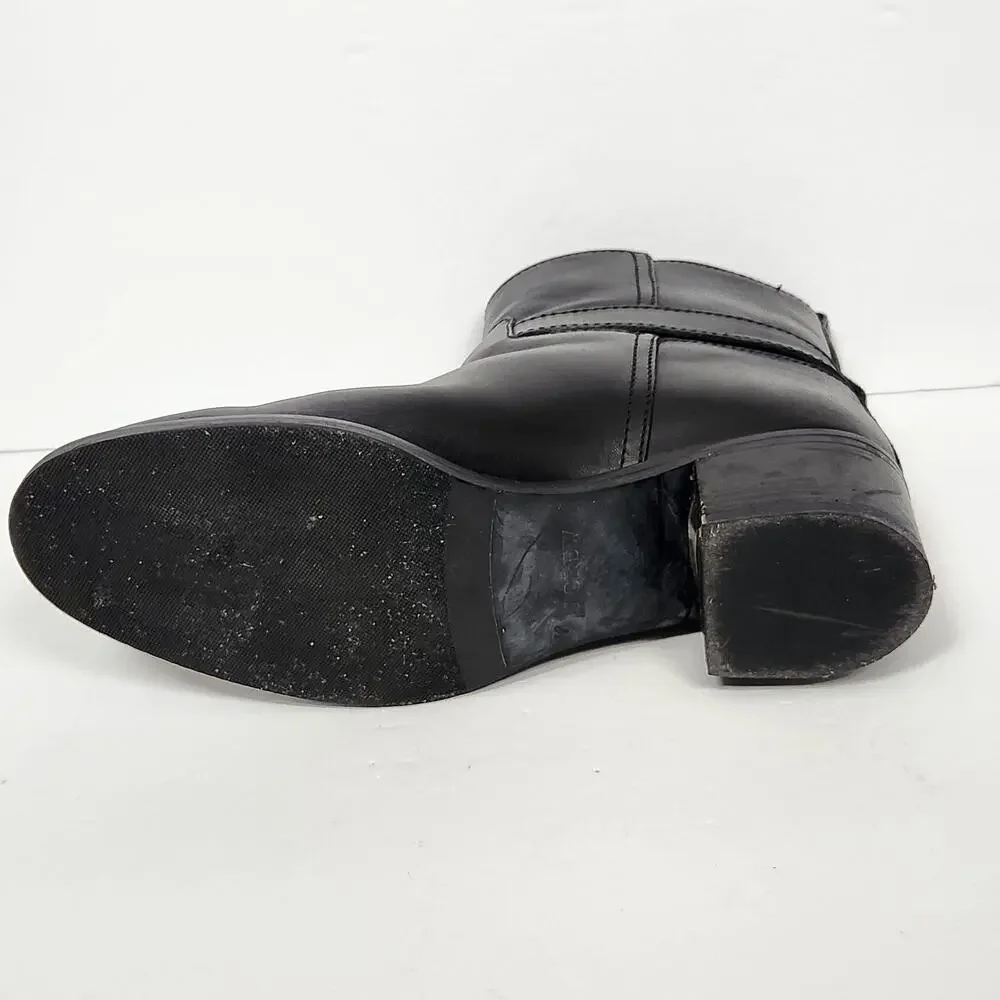 J CREW Black Leather Ankle Boots Womens Size 8 US Buckle Block Heel Booties